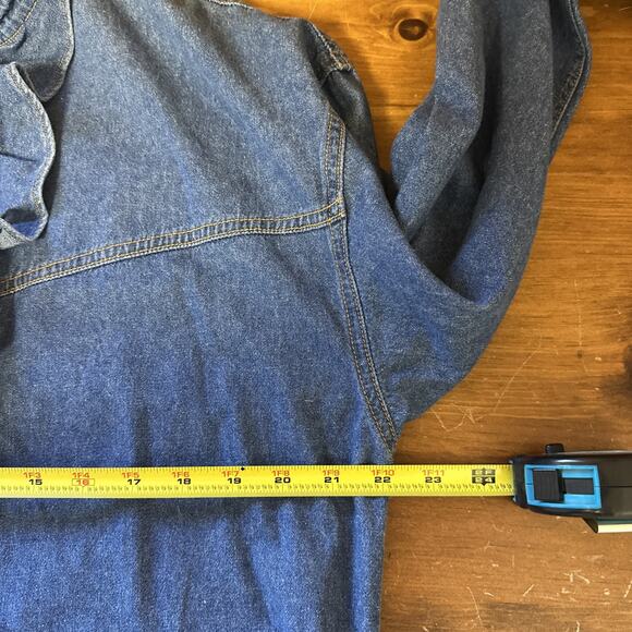 NWT Overlover Catalina Small Denim Ruffle Shirt Dress Pearl Snap Button Front - Picture 7 of 11